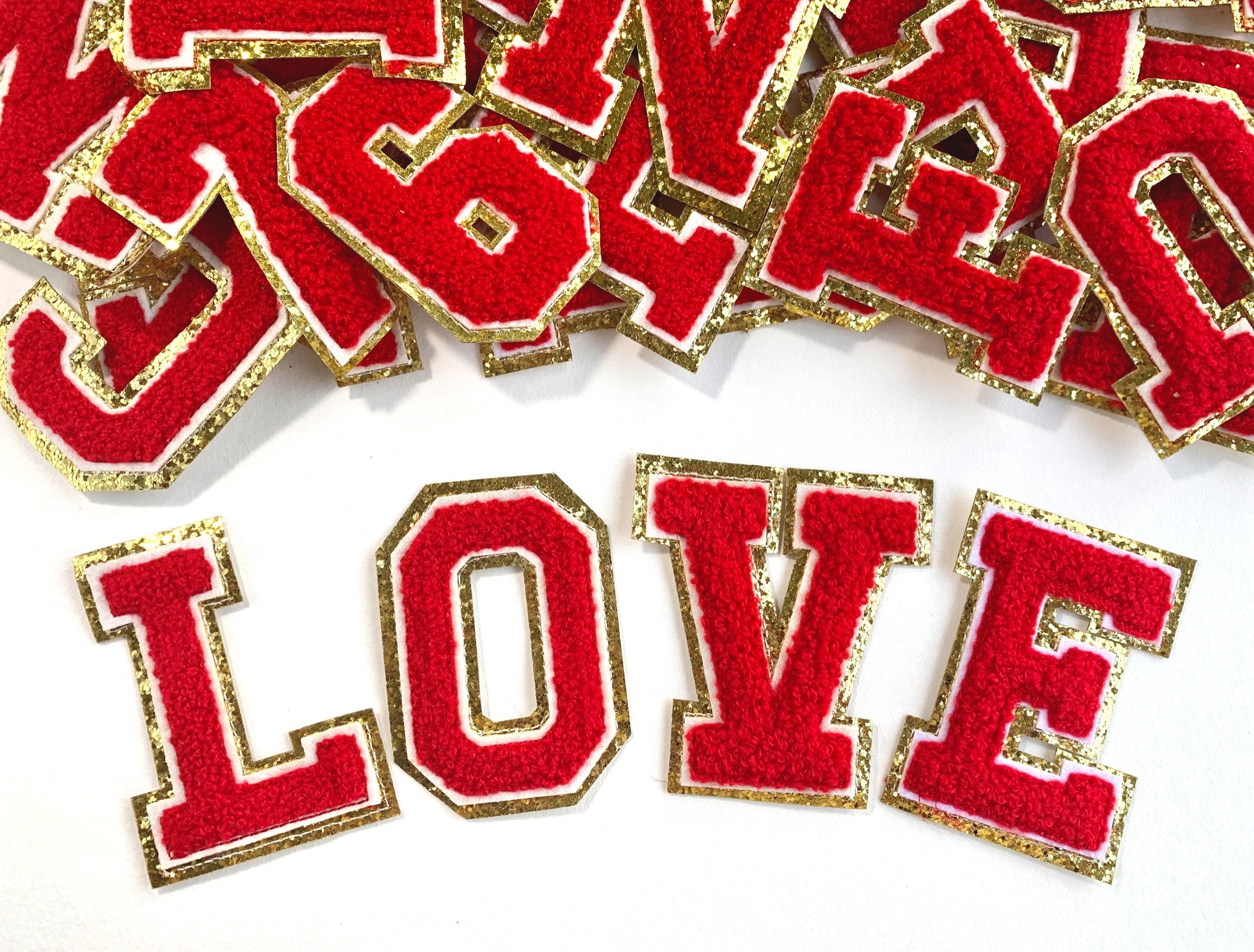 Letters Iron on Letters Varsity Chenille Q-R-S-T Patches Iron Adhesive or  Sew on Appliques Decorative 5 Red Letters With White Border 
