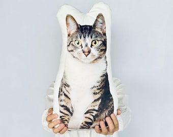 Gepersonaliseerde kattenkussen, kattenfotokussen, kattenvormig kussen, kattenherdenkingscadeaus, cadeau voor kattenliefhebber, aangepast kattenkussen, kittenkussen
