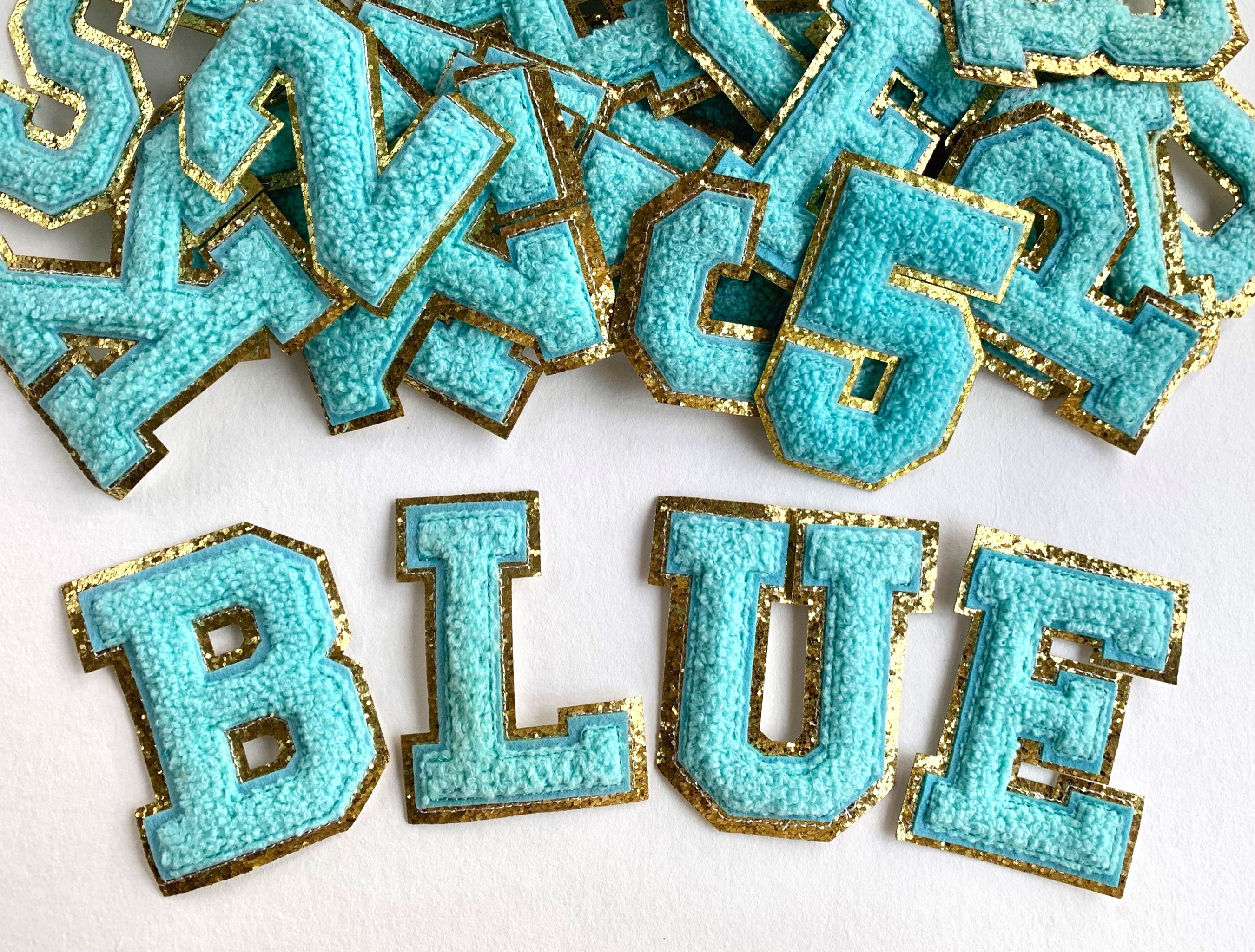 9-256 Glitter Turquoise Letters - 1 inch Turquoise Alphabet & Numbers  Iron-on