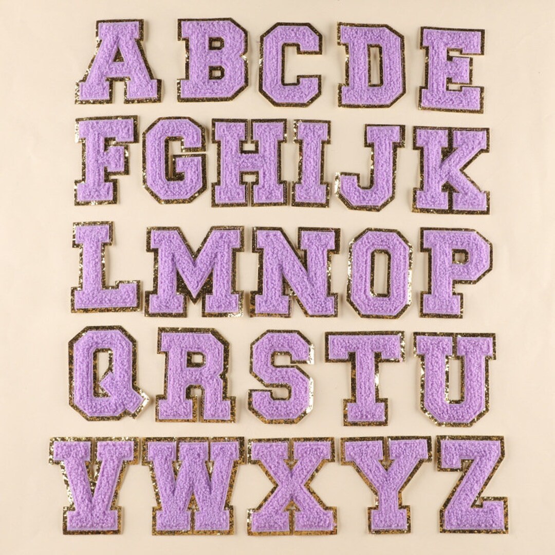 Purple Glitter Chenille Letters AZ Ironon Patch Letters Etsy