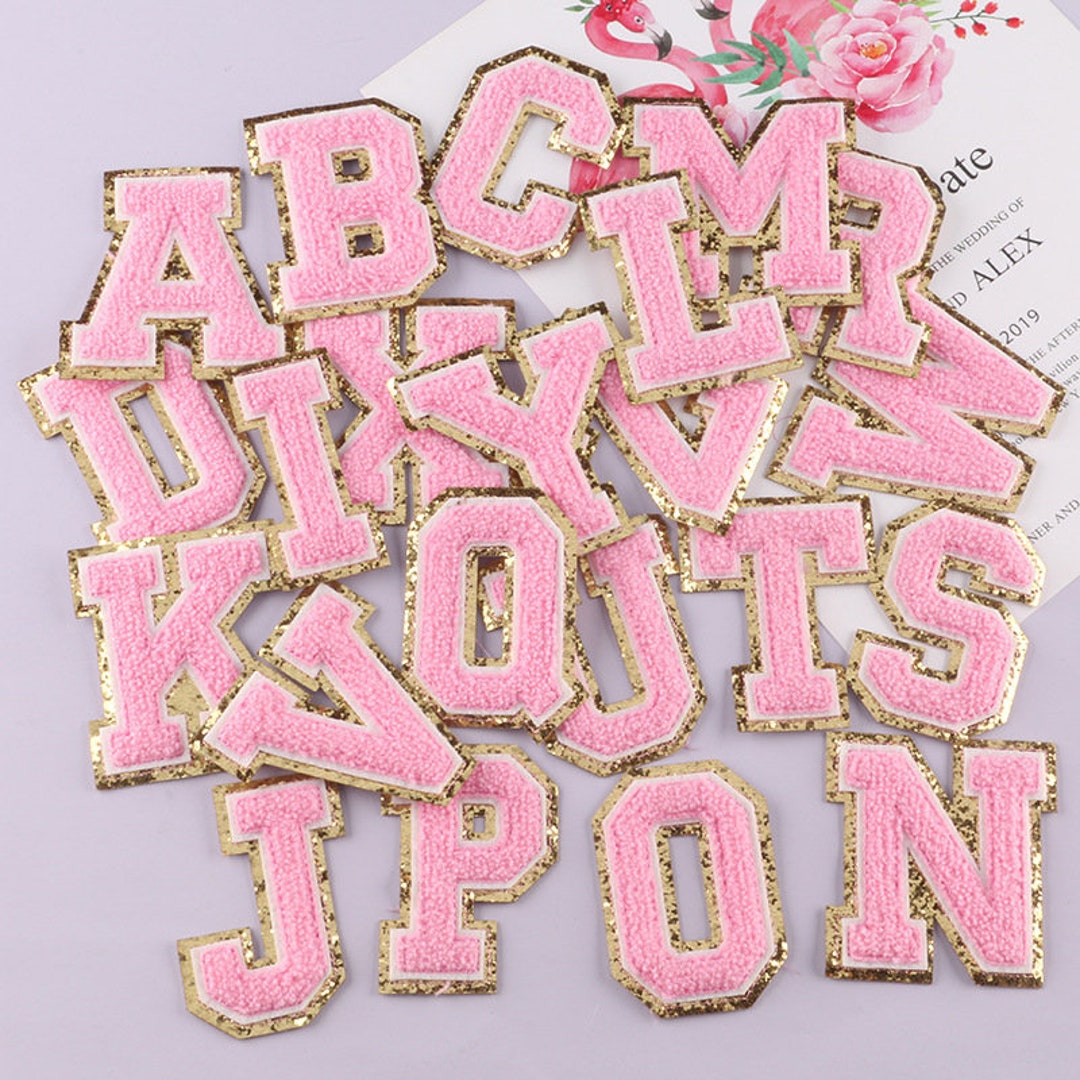 Pink Glitter Chenille Letters A-Z Iron-on Patch Letters - Etsy
