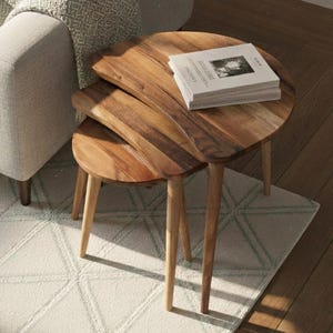 Solid Walnut Round Nesting Side Tables, 3-Piece Mid-Century Accent Set