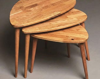 3-teiliges Satztisch-Set aus massiver Eiche, 43-53-66 cm, Mid-Century-Stil von Ercol