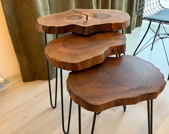 Live Edge Walnut Coffee Table Set (Individual Tables Available) | Rustic Side Tables | Boho Coffee Tables | Wood Side Table | Wood End Table