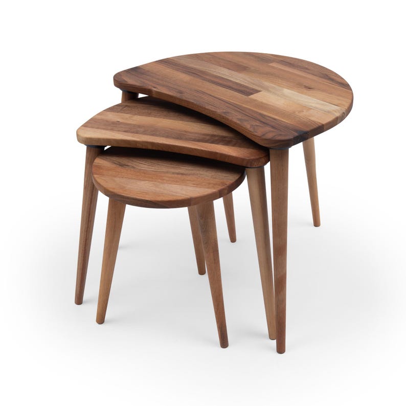 Tables That Stack Solid Walnut Nesting Tables Set of 3, Mid Century Modern Side Table ...