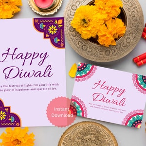 2 Printable Diwali Cards/set of 2 Diwali Cards/instant Download Card ...
