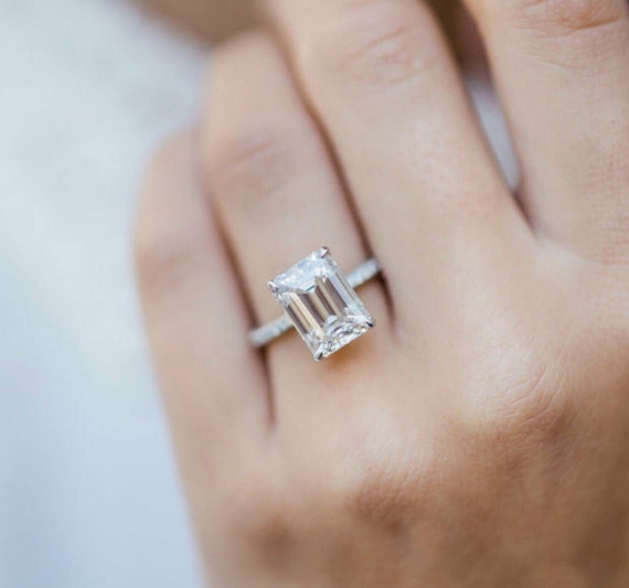 2.90 CT Emerald Cut Moissanite Engagement Ring 14K Gold Ring Etsy