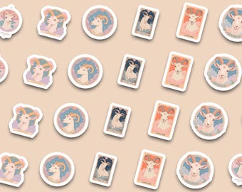 Vintage Capricorn Sticker Pack | Tarot Goat Portrait Stickers | Capricorn Birthday Gift for Her | Aesthetic Laptop Water Bottle Planner