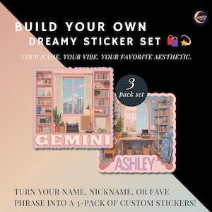 Juego de pegatinas con nombre personalizado: elige tu estilo / Paquete de pegatinas personalizadas / Paquete de 4 pegatinas con nombre o palabra en diseños inspirados en el zodíaco