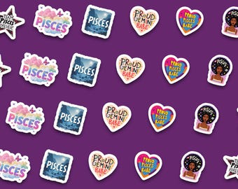 Bold Pisces Sticker Pack | Editorial Collage Astrology Stickers | Pisces Birthday Gift for Her | Aesthetic Laptop Water Bottle Decals