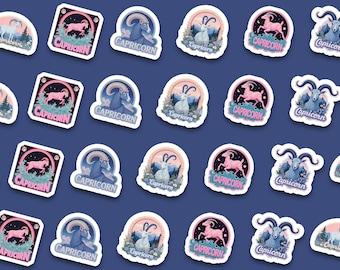 Mystic Capricorn Sticker Pack | Celestial Goat Astrology Stickers | Capricorn Birthday Gift for Her | Aesthetic Laptop Water Bottle Planner