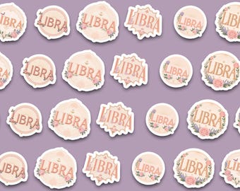 Vintage Floral Libra Sticker Pack | Romantic Astrology Stickers | Libra Birthday Gift for Her | Aesthetic Laptop Water Bottle Planner Decals