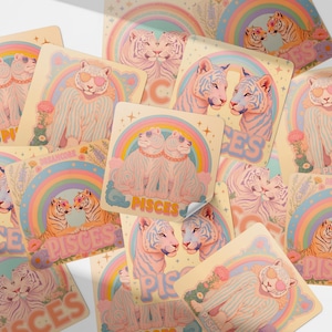 Dreamy Pisces Tiger Zodiac Sticker Collection| Pastel Dreamcore Water Sign Tiger Stickers | Y2K Vibes Zodiac Set