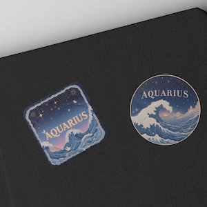 Ensemble d'autocollants du zodiaque océanique Verseau • Stickers artistiques porteur d'eau mystique • Collection éthérée Constellation du Verseau •