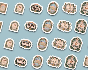 Ornate Frame Libra Sticker Pack | Vintage Astrology Stickers | Libra Birthday Gift | Cottagecore Laptop Water Bottle Planner Decals