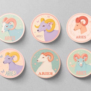 Pegatinas pastel de Aries / Adorables diseños del zodiaco para diarios y decoración / Lindos diseños de Aries Carnero / Perfectos para regalos y recuerdos de fiesta