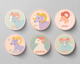Pastel Aries Stickers | Zodiac Ram Art, Waterproof Vinyl Decals