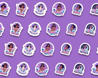 Anime Aquarius Sticker Pack | Goddess Astrology Stickers | Aquarius Birthday Gift for Her | Cute Laptop Water Bottle Planner Decals