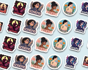 Scorpio Goddess Sticker Pack | Mystical Astrology Stickers | Scorpio Birthday Gift for Her | Boho Laptop Water Bottle Planner Decals