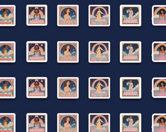 Vintage Aquarius Sticker Pack | Retro Poster Astrology Stickers | Aquarius Birthday Gift | Aesthetic Laptop Water Bottle Planner Decals