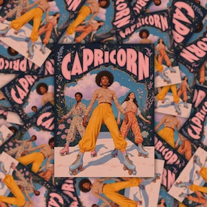 Stickers disco du zodiaque Capricorne | Stickers mode rétro astrologie | Autocollants de bande de filles capricornes de l'an 2000 | Art en vinyle signe de la Terre céleste |