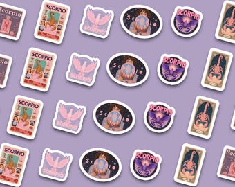 Mystic Phoenix Scorpio Sticker Pack | Tarot Astrology Stickers | Scorpio Birthday Gift | Cute Laptop Water Bottle Planner Decals