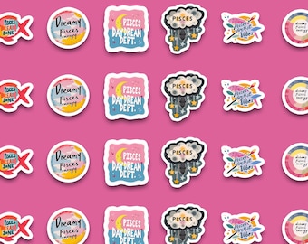 Soft Pisces Sticker Pack | Pastel Collage Astrology Stickers | Pisces Birthday Gift for Her | Aesthetic Laptop Water Bottle Decals