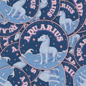 Stickers Ondulations Aquatiques Verseau rêveur | Aquarelle pastel du zodiaque | Stickers éthérés à motif porteur d'eau | Océan cosmique Verseau |