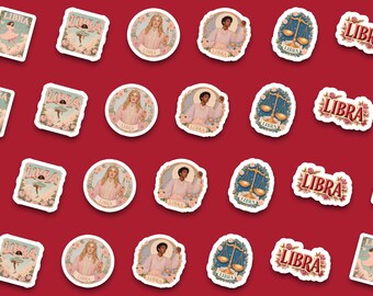 Vintage Libra Sticker Pack | Editorial Astrology Stickers | Libra Birthday Gift for Her | Aesthetic Laptop Water Bottle Planner Decals