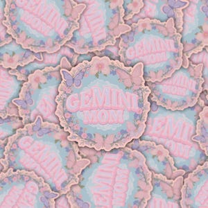 Stickers maman Gémeaux | Stickers fantaisistes du zodiaque | Papillon pastel et motif floral | Cadeau parfait pour les mamans astrologues