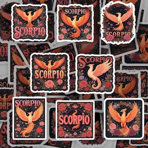 Collection d'autocollants d'art Renaissance Scorpion | Stickers médiévaux illuminés Scorpion et phénix | Stickers floraux transformation Scorpion