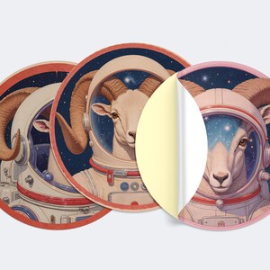 Adesivos de Astronauta Cósmico de Áries | Coleção Space Ram | Arte Exclusiva do Zodíaco | Perfeito para Decoração e Presentes | Explorador Espacial Astrológico