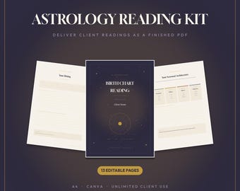 Astrology Reading Template for Canva | Birth Chart Delivery Kit | 13 Page Editable Client PDF for Astrologers & Tarot Readers