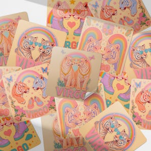 Y2K Virgo Tiger Zodiac Sticker Set | Pastel Rainbow Virgo Zodiac Vinyl Collection | Kawaii Virgo Tiger Sticker Pack