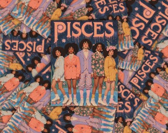 Pisces Sternzeichen Roller Disco Aufkleber | Verträumtes Wasserzeichen Skate Art Collection | Y2K Pisces Mädchen Gruppe Abziehbilder | Pastell Astrologie Aufkleber |