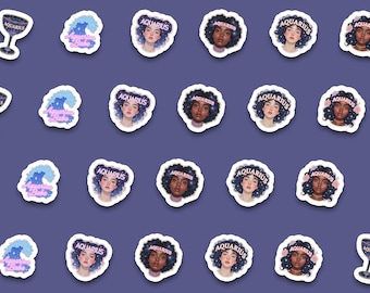 Aquarius Sticker Pack | Portrait & Symbol Astrology Stickers | Aquarius Birthday Gift | Cute Laptop Water Bottle Planner Decals