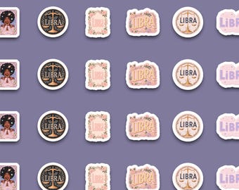 Vintage Floral Libra Sticker Pack | Romantic Pink Astrology Stickers | Libra Birthday Gift for Her | Laptop Water Bottle Planner Decals