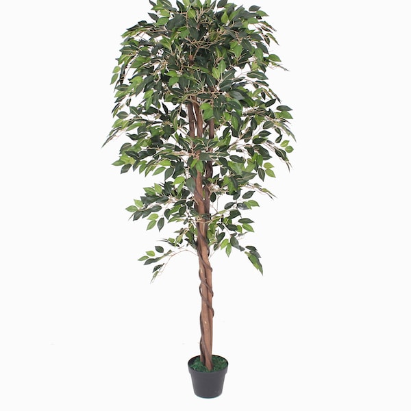 Tradala 4’11" Lush Artificial Tree Ficus 150cm / 4ft 11" Tall with Real Wood Trunk - For Home Living Room Indoors