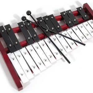 Professional Red Wooden Soprano Glockenspiel Xylophone with 25 Metal Keys for Adults and Kids - Includes 2 Plastic Beaters