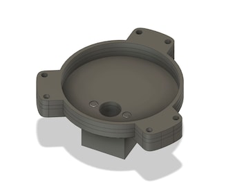 May include: A gray plastic 3D printed part with a circular base and three arms extending out. The base has a small hole in the center and two smaller holes on the side.