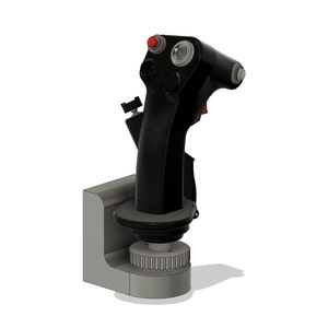 Peut inclure: Un joystick noir avec un bouton rouge et une base grise. Le joystick est monté sur un support gris.
