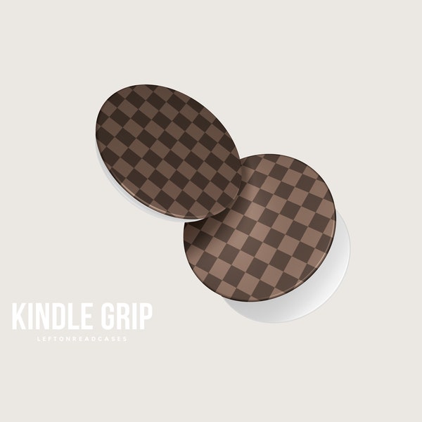 Kindle E-reader Holder | Bookish phone grips for your e-reader or phone ( gift, kindle) | Light & Dark Brown Checker Print