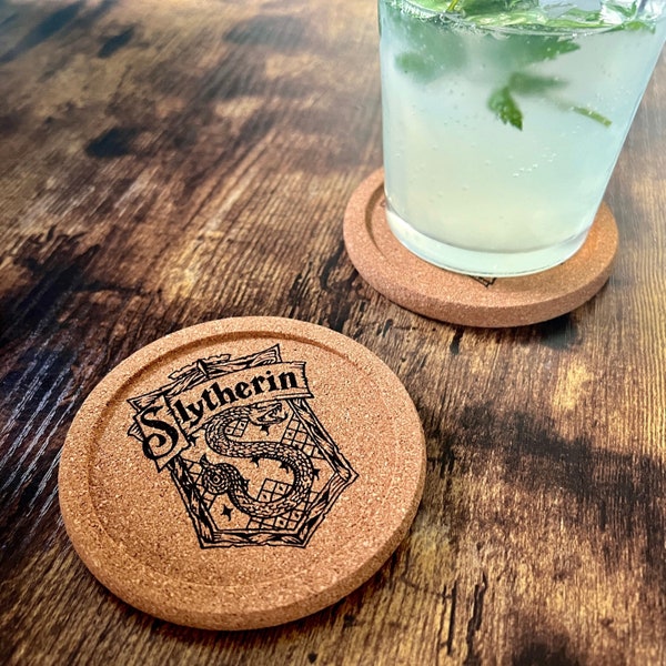 Custom Cork or Slate - Hogwarts House Coasters - Harry Potter