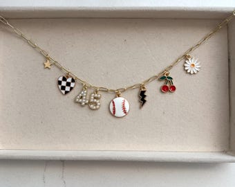 Baseball Custom Charm Necklace/ Non Tarnish Gold Charm Necklace/ Trendy Charm Necklace
