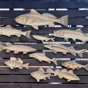 Imagens de peixes esculpidas em madeira - Decoração de parede - Presente perfeito