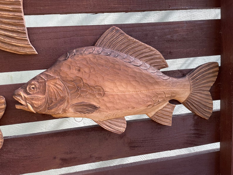 Hand Carved Linden Wood Fish: Rustic Wall Art - Etsy