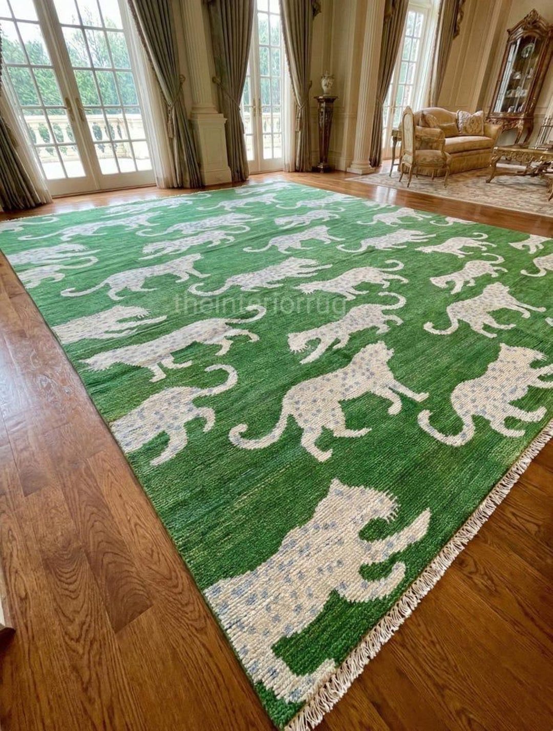 Green Leopard Print Rug, Animal Pattern Carpet, Modern Area Rug, 5x8 ...