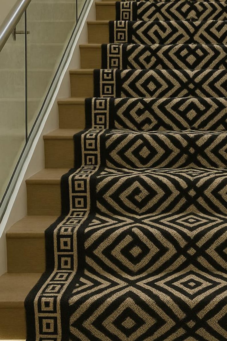 Staircase Rug Designs Modern Geometric Stair Runner Rug | Black & White Minimalist Carpet for ...
