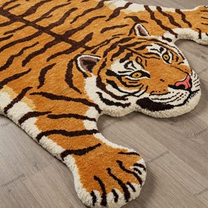 Animal Shaped Wool Rug Tiger Design – Handmade Tufted Carpet for Kids Room Nursery Living Room  Eco Friendly Gift Irregular Animal Shape rug