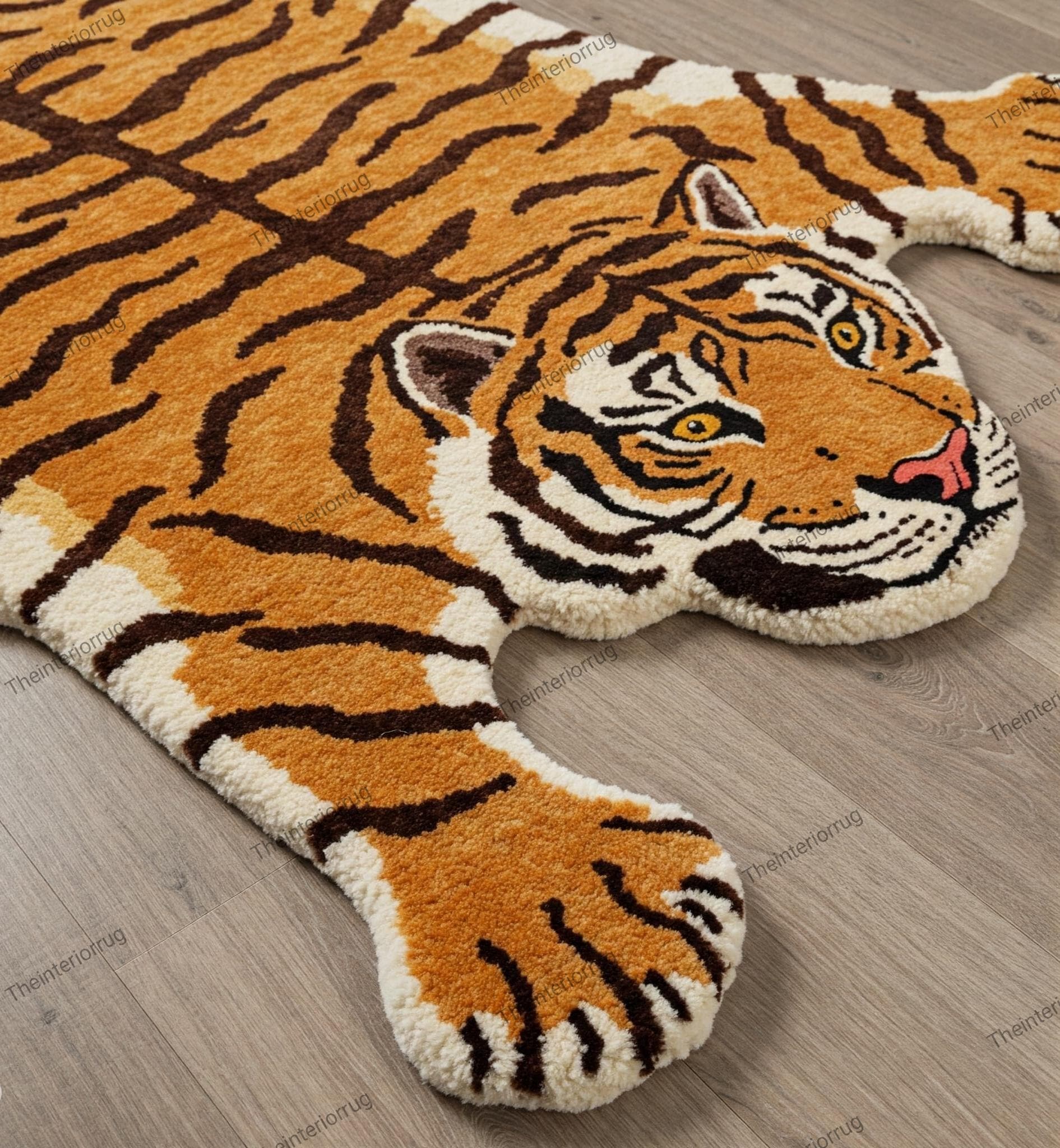 Animal Shaped Wool Rug Tiger Design – Handmade Tufted Carpet for Kids Room Nursery Living Room  Eco Friendly Gift Irregular Animal Shape rug